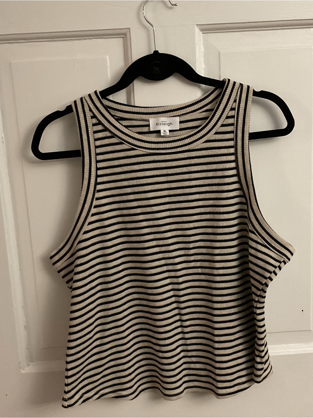 Kaileigh Striped Black and Cream Ribbed Tank Top